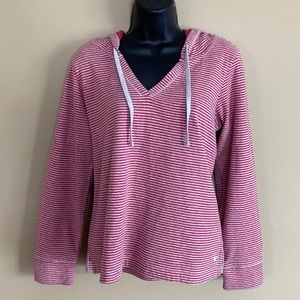 Eddie Bauer Red Striped Hooded Sweatshirt V-neck - Size S